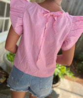 Pink Flutter Top with Keyhole Tie Back