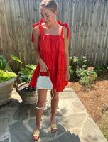 Red Self Tie Mini Dress